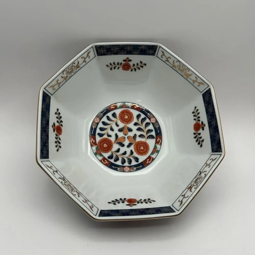 Vintage Andrea by Sadek Octagon Bowl Japanese Imari Style Gold Gilded 8‎ sided